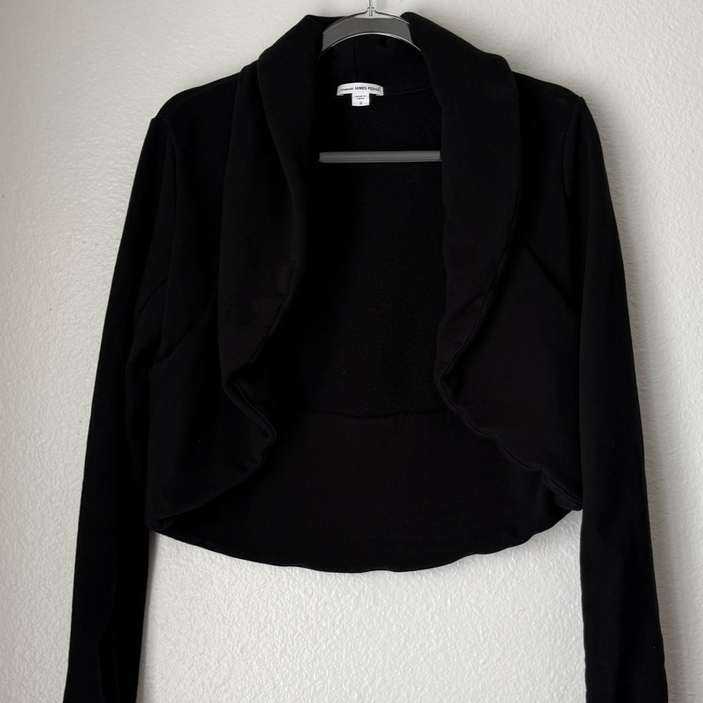 James Perse Black Open Front Wrap Cardigan Cropped Black luxury timeless trend